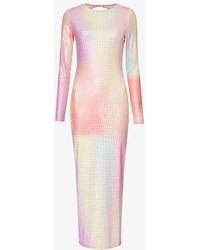 Amy Lynn - Rhinestone-embellished Open-back Stretch-woven Maxi Dress X - Lyst