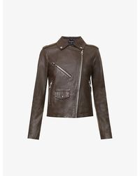 Whistles - Agnes Zip-Through Leather Biker Jacket - Lyst