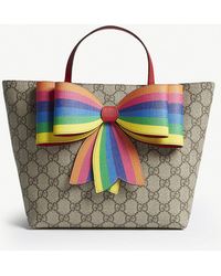Gucci GG Supreme Canvas Tote Bag W/ Rainbow Bow - Multicolour