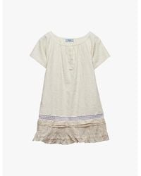Prada - Embroidered Lace-Trim Linen Mini Dress - Lyst