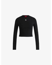 HUGO - Logo-Embroidered Long-Sleeve Stretch Cotton-Blend Top - Lyst