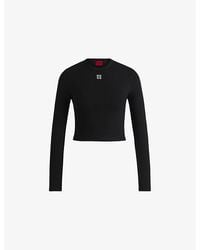 HUGO - Logo-Embroidered Long-Sleeve Stretch Cotton-Blend Top - Lyst