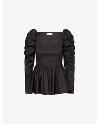 Reem Alkanhal - Detachable-Sleeves Peplum Cotton-Blend Top - Lyst
