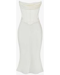 House Of Cb - Sienna Strapless Corseted Stretch-satin Midi Dress - Lyst