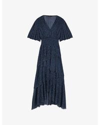 Maje - V-Neck Ruffled Woven Maxi Dress - Lyst