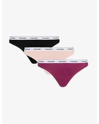 Calvin Klein - Branded-waistband Mid-rise Pack Of Three Stretch-cotton Thongs - Lyst