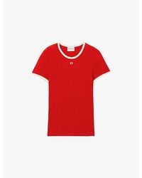 Claudie Pierlot - Cp Embroidery Contrast-Trim Fine-Knit Silk Top - Lyst