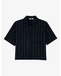 Maje - Rhinestone-Embellished Short-Sleeve Stretch Cotton-Blend Shirt - Lyst