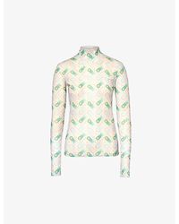Casablancabrand - Branded-print Long-sleeved Stretch-recycled Polyester Mesh Top X - Lyst