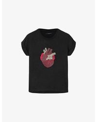 AllSaints - Anna Heart-Embellished Cotton-Jersey T-Shirt - Lyst