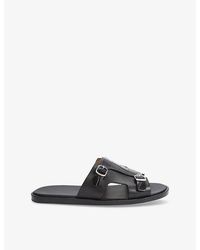 Santoni - Double-Buckle Croc-Effect Leather Monk Sandals - Lyst