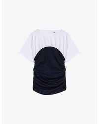 Maje - Contrast-Panel Pleated Stretch-Jersey Top - Lyst