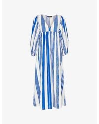 Whistles - Gloral Stripe-Print Relaxed-Fit Cotton And Linen-Blend Midi Dress - Lyst