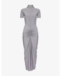 Alaïa - Draped High-Neck Stretch-Woven Maxi Dress - Lyst