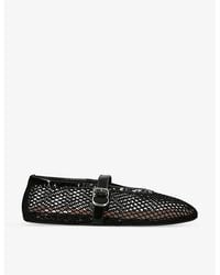 Alaïa - Ballerina Strap Mesh Leather Flats - Lyst