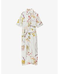 Reiss - Faya Floral-print Belted Woven Midi Dress - Lyst