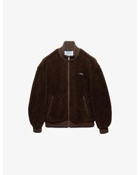 Prada - Funnel-Neck Embroidered Logo-Patch Wool Blend Fleece Jacket - Lyst