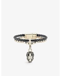 BVLGARI - Serpenti Forever Leather And Yellow Gold-plated Brass Bracelet - Lyst