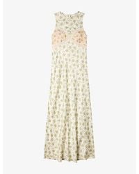 Sandro - Floral-Print Round-Neck Satin Maxi Dress - Lyst