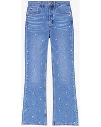 Maje - Embroidered Sun Flared-leg High-rise Stretch-denim Jeans - Lyst