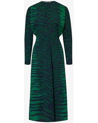 Victoria Beckham - Green Vy Dolman Round-neck Slim-fit Woven Midi Dress - Lyst
