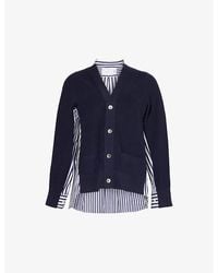 Sacai - Striped Knitted-Panels Cotton-Poplin Cardigan - Lyst