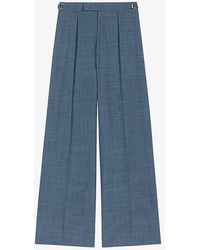Maje - Pleated Wide-leg High-rise Stretch-woven Trousers - Lyst