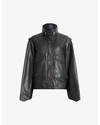 AllSaints - Clay Funnel-Neck Relaxed-Fit Leather Jacket - Lyst