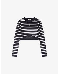 Sandro - Striped Cropped Cotton-Jersey T-Shirt - Lyst