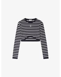 Sandro - Striped Cropped Cotton-Jersey T-Shirt - Lyst