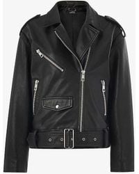 Whistles - Sophia Oversized Leather Biker Jacket - Lyst