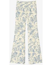 Sandro - Floral-print High-rise Linen-blend Trousers - Lyst
