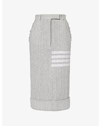 Thom Browne - Contrast-stripe Cotton-blend Tweed Midi Skirt - Lyst