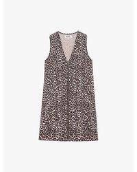 Ro&zo - Leopard-Print Zip-Front Denim Mini Dress - Lyst