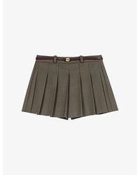 Maje - Pleated Belted-Waist Stretch Wool-Blend Mini Skirt - Lyst