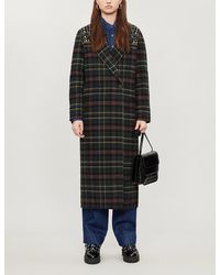 Sandro Checked Embellished Wool-blend Coat - Black