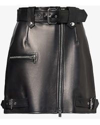 Alexander McQueen - Buckle-embellished Zip-front Leather Mini Skirt - Lyst