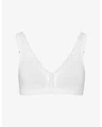 Hanro - Triangle-Cup Lace-Trim Stretch-Cotton Bra - Lyst