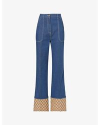 Gucci - Monogram-cuff Flared Straight-leg High-rise Jeans - Lyst