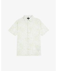 Ted Baker - Cavu Floral-print Short-sleeve Cotton Shirt - Lyst