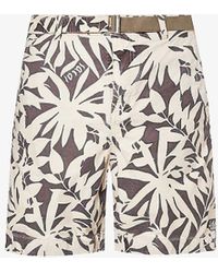 Sacai - Leaf-print Mid-rise Cotton Shorts - Lyst