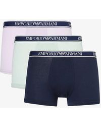 Emporio Armani - Branded-waistband Pack Of Three Stretch-cotton Trunks X - Lyst