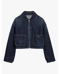Prada - Logo-Plaque Cropped Denim Jacket - Lyst