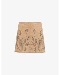 AllSaints - Shai Stud-embroidered High-rise Suede Mini Skirt - Lyst
