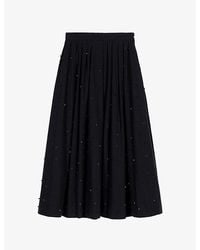 Maje - Flared Embellished Cotton Midi Skirt - Lyst