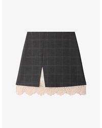Sandro - Checked Lace-Panel Stretch Wool-Blend Mini Skirt - Lyst