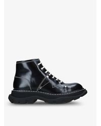 Alexander McQueen - Tread Lace-up Leather Ankle Boots - Lyst