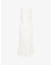 Self-Portrait - Lace-Insert Floral-Embroidered Ramie Midi Dress - Lyst