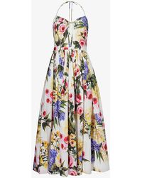 Dolce & Gabbana - Popeline Floral-print Cotton Midi Dress - Lyst