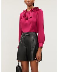 Sandro Ruffled-trim Silk-satin Blouse - Pink
